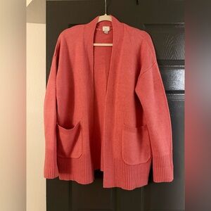 Coral Salmon Open Front Cardigan Sweater